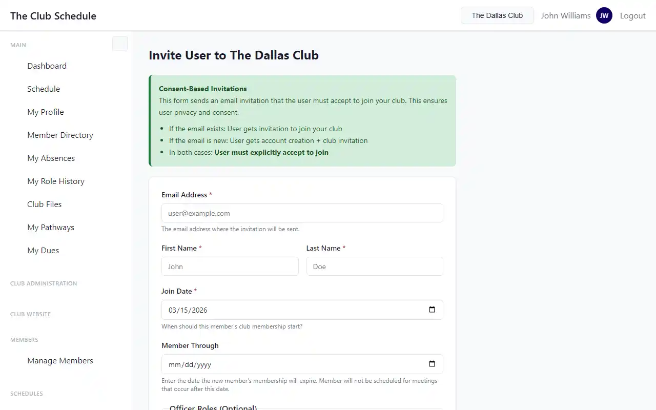 Member invitation form