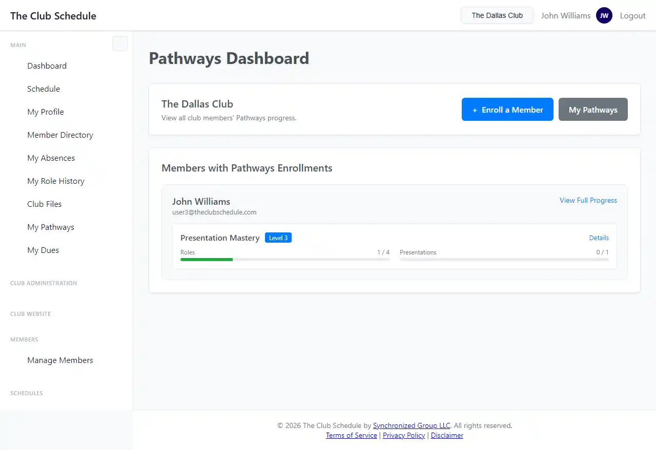 My Pathways page showing the Member Dashboard button